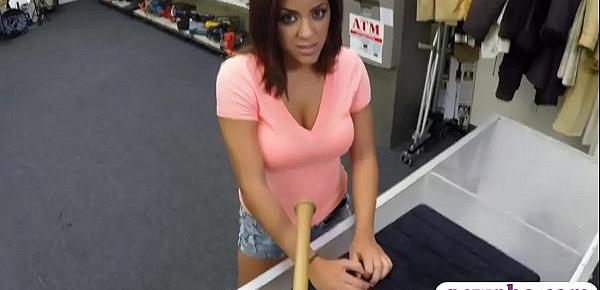  Huge tits woman selling her baseball bat turns to sex